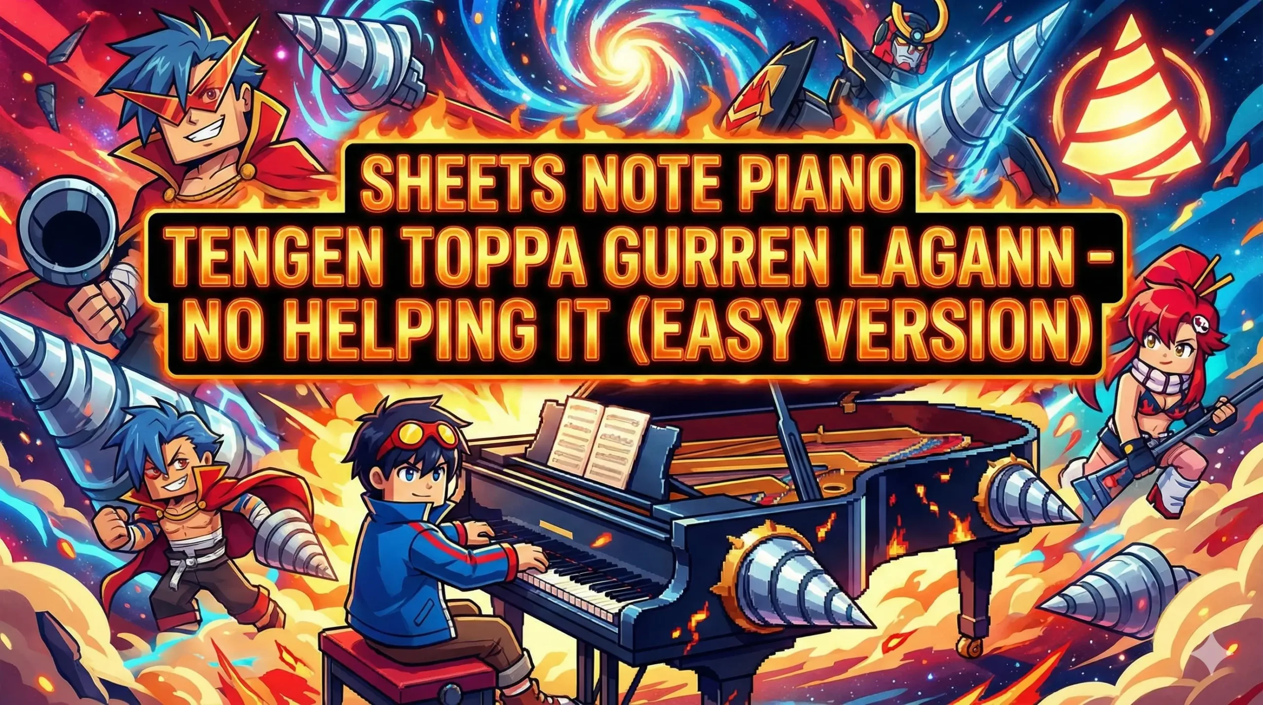 Sheets Note Piano No Helping It - Tengen Toppa Gurren Lagann Easy Version