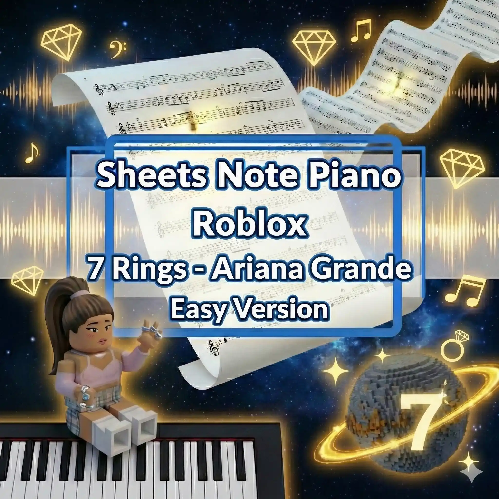 Sheets Note Piano Roblox 7 Rings - Ariana Grande Easy Version