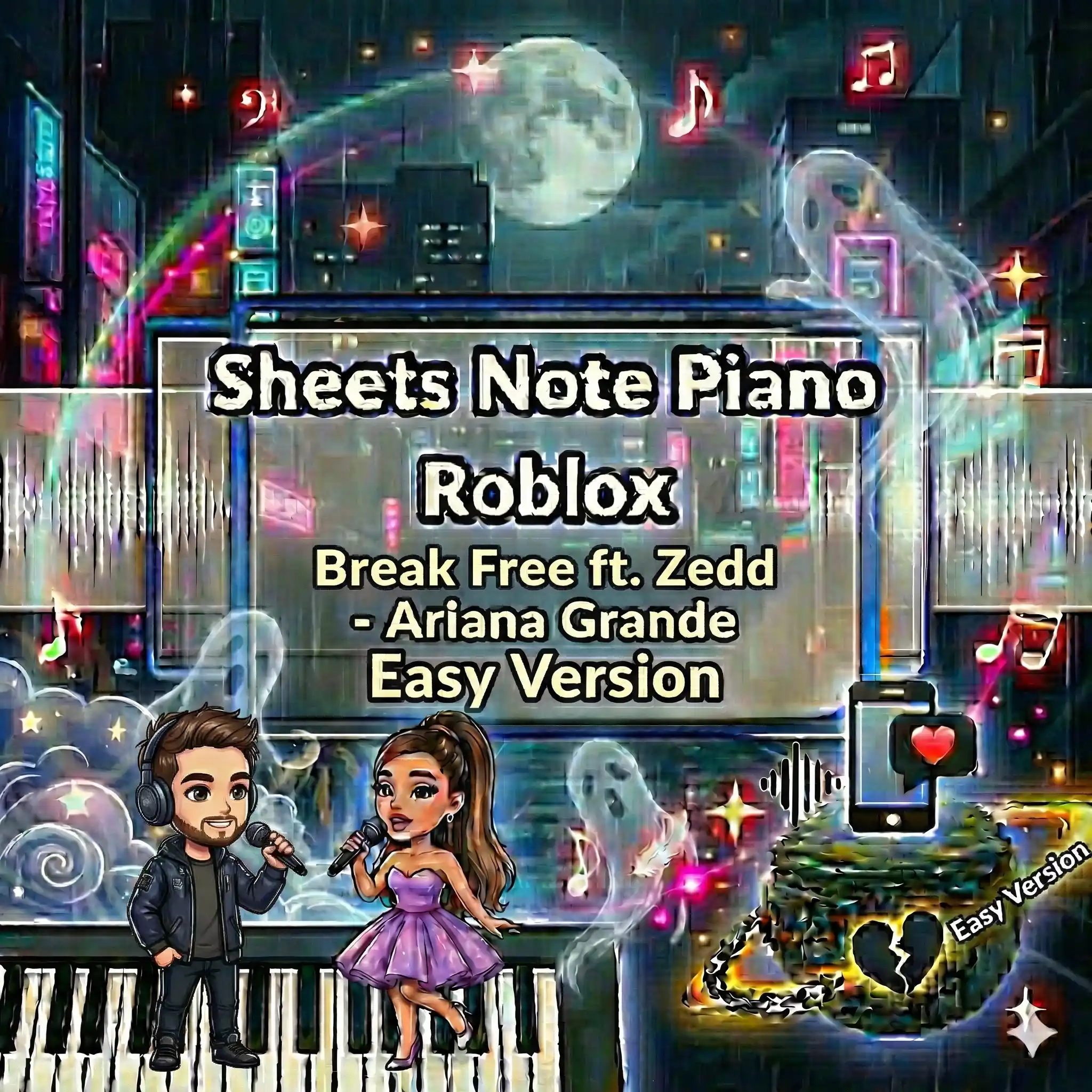 Sheets Note Piano Roblox Break Free ft. Zedd - Ariana Grande Easy Version
