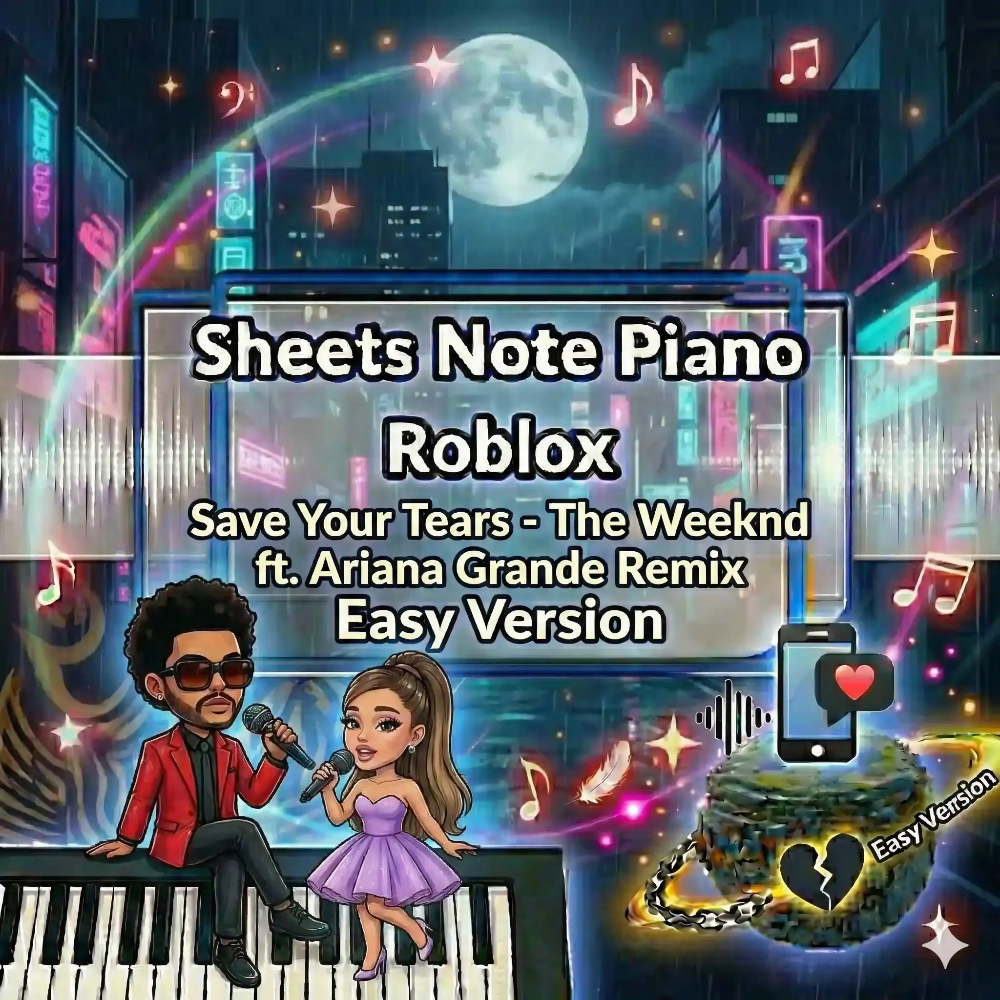 Sheets Note Piano Roblox Save Your Tears - The Weeknd ft Ariana Grande Remix Easy Version