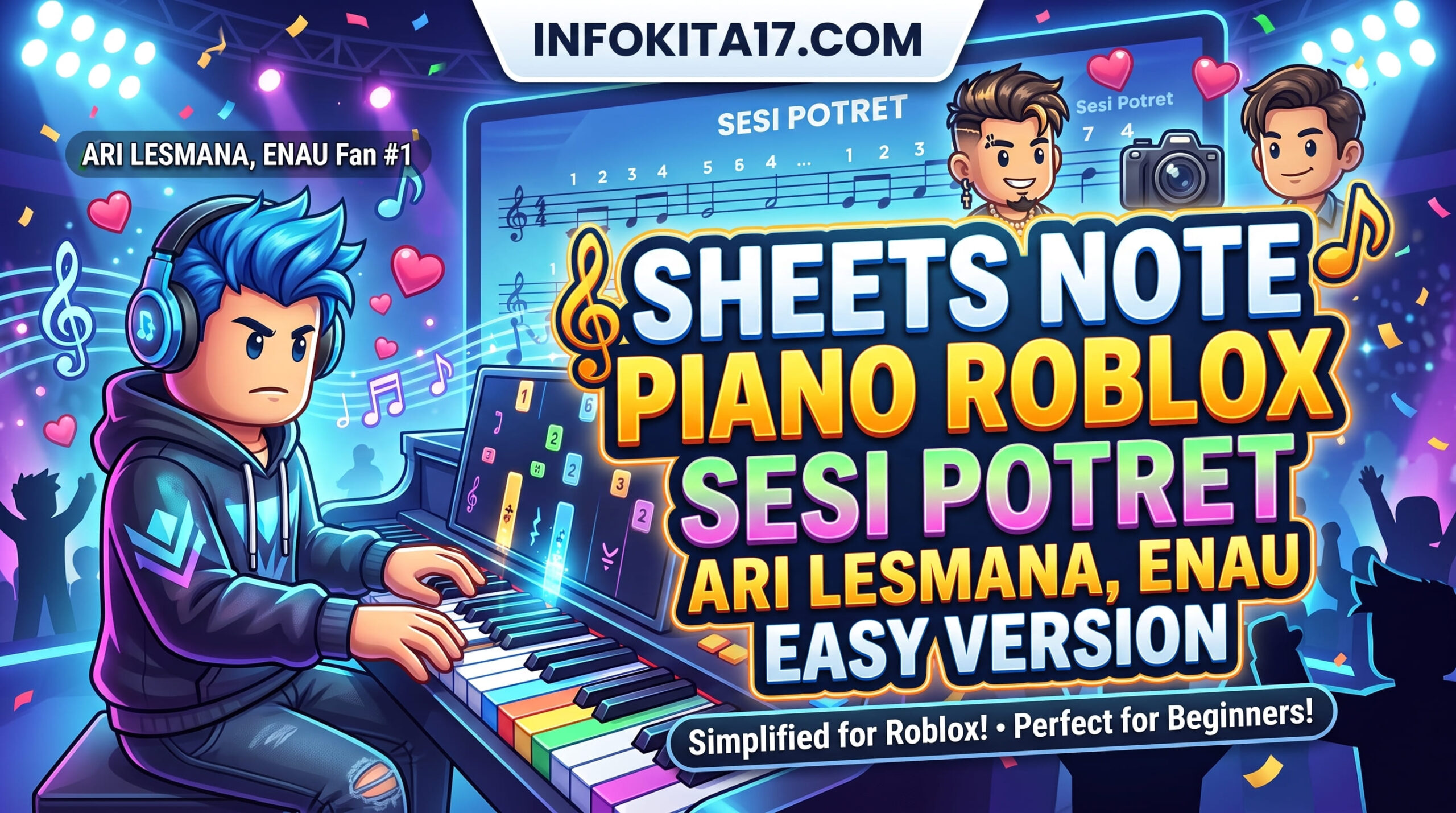 Sheets Note Piano Roblox "Sesi Potret Ari Lesmana, Enau" Easy Version